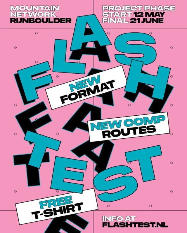 Goed nieuws: Na groot succes vorig jaar is er ook dit jaar weer een Flash Test! 

Schrijf je in via Top Logger en doe mee!

De Flash Test is van 12 mei tot 21 juni

Als lid kun je gratis deelnemen en krijg je ook een tof T-shirt!
Mocht je geen lidmaatschap hebben dan is een deelname €20 (entrees niet inbegrepen)

Hoe werkt het?

De Flash Test gaat 12 mei van start.

Gedurende 6 weken worden er elke week 16 boulders vrijgegeven voor de competitie. Je houdt je score bij via Top Logger en wie weet sta jij wel 21 juni tijdens de community day in de finale! 💪🏅

Ook als je niet deelneemt is het zeker de moeite waard om op 21 juni naar de Finale te komen. Er zal een dj leuke plaatjes draaien, er is lekker eten en uiteraard veel gezelligheid!

#rijnboulder #flashtest #mountainnetwork