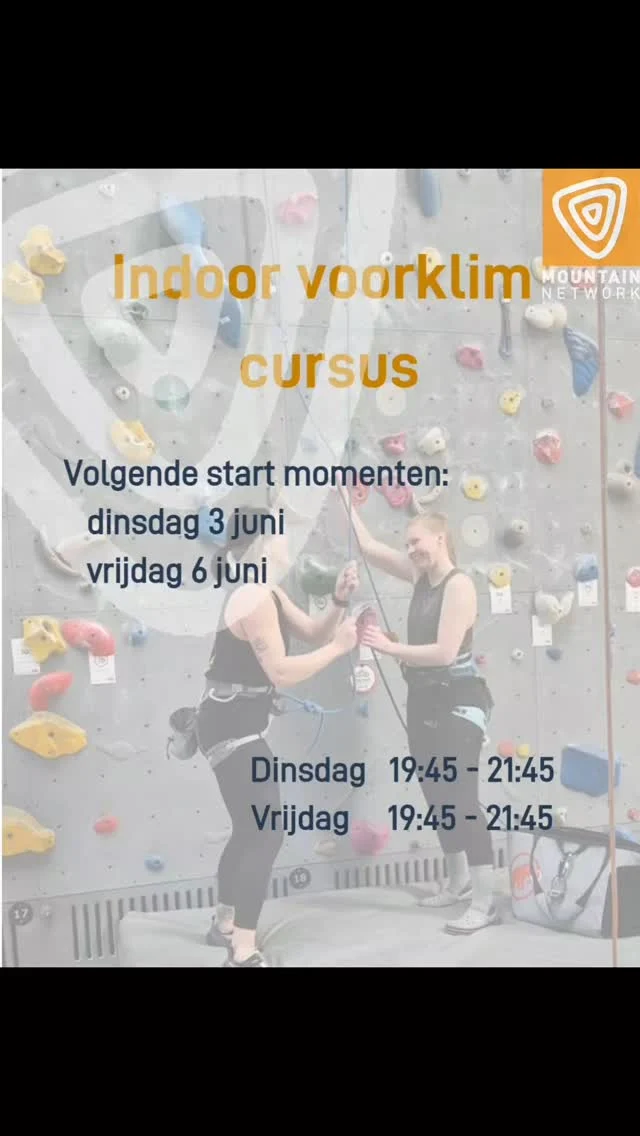 Ontdek de volgende stap in je klimavontuur!
Wist je dat je jouw zekermateriaal op veel meer manieren kunt gebruiken dan je denkt? Tijdens onze indoor voorklimcursus leer je hoe je veilig en zelfverzekerd kunt voorklimmen.

Je oefent met vallen en zekeren in een gecontroleerde omgeving, ontdekt nieuwe technieken en deelt de ervaring met andere fanatieke klimmers.

Meld je nu aan voor de indoor voorklimcursus bij Mountain Network Nieuwegein en til je klimvaardigheden naar een hoger niveau!

De volgende cursussen starten op 3 en 6 juni. Meld je nu nog aan voordat de cursus die jij wilt volgen vol zit.