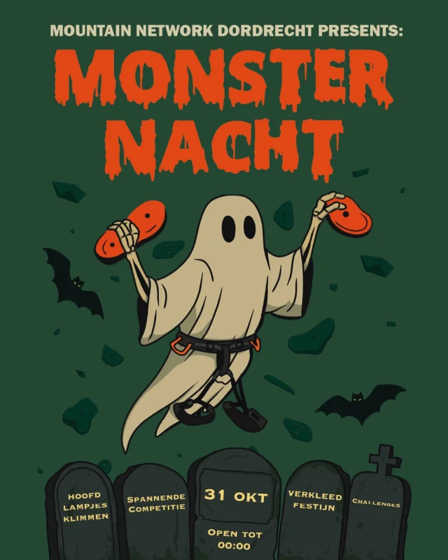 MN = MONSTER NACHT. 👹
31 oktober verandert de hal in een griezel grot vol monsters, glow in the dark, trick or treat routes en duistere uitdagingen.. 
oftewel een avond vol griezelen en gezelligheid!🥳
Reserveren is niet mogelijk, de eerste 100 mensen krijgen een scorekaart! 
(Kom verkleed en je maakt kans op een extra prijs!)🏆
Sponsored by MAMMUT